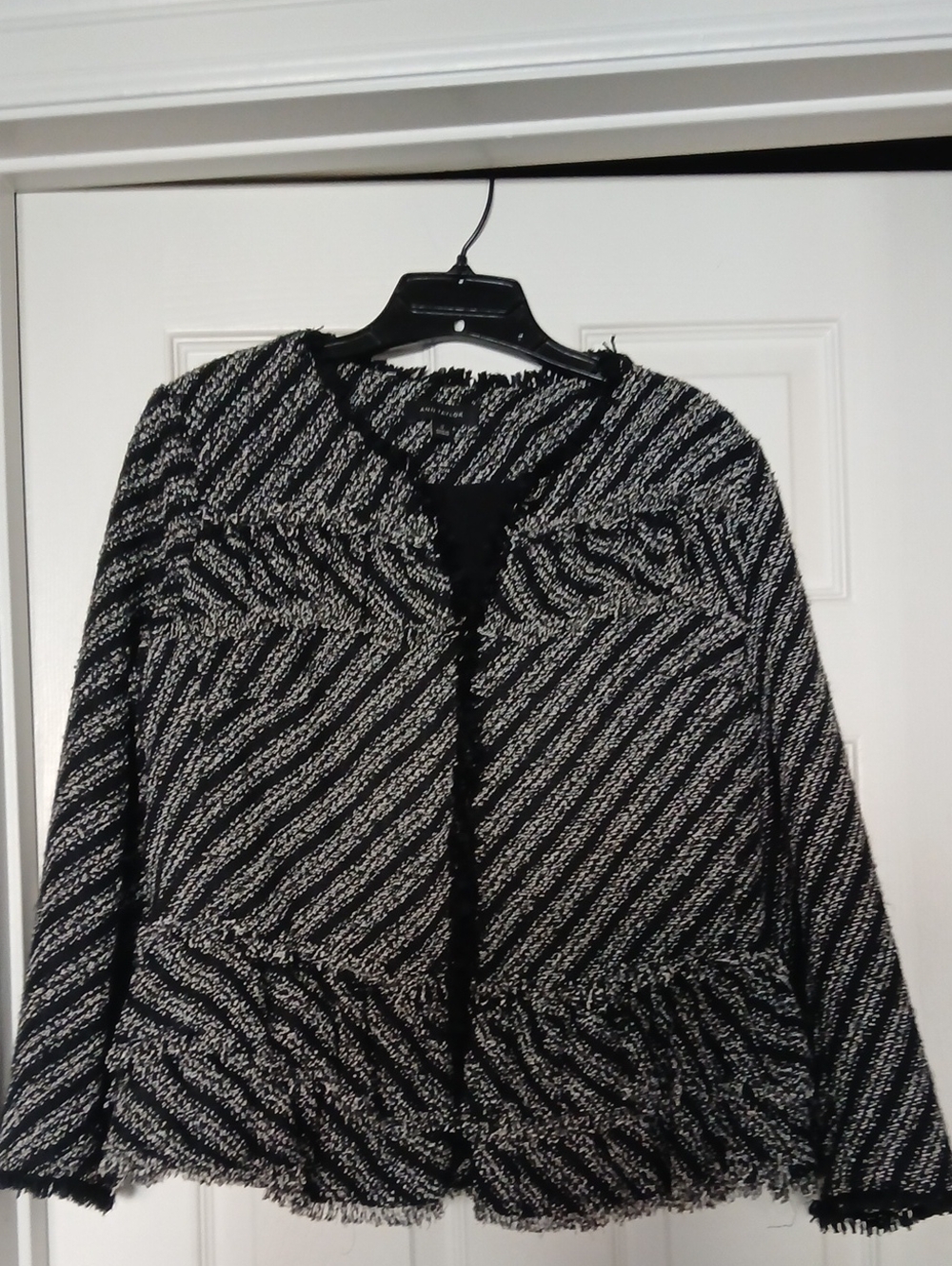 Ann Taylor Black and White Textured Fringe Blazer